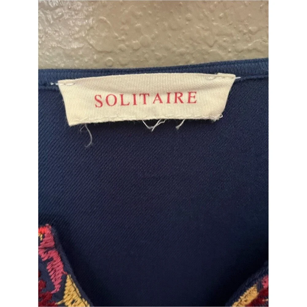 Anthropologie Solitaire Embroidered Blue Long Sleeve Tunic Dress Size Medium